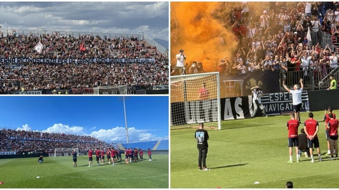 Ranieri, bagno di folla e striscione da brividi dopo la salvezza del Cagliari