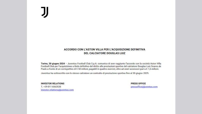 Ufficiale: la Juve acquista Douglas Luiz