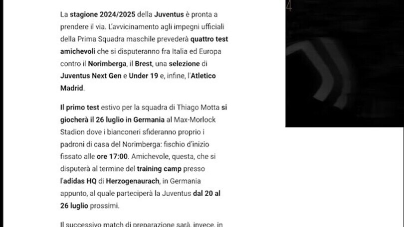 Juventus, ufficializzati i primi test estivi