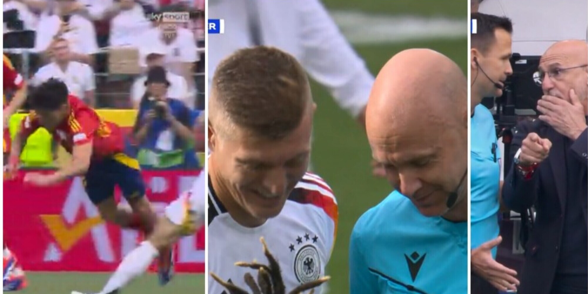 Taylor, che errore in Spagna-Germania! Kroos graziato, ride con lui