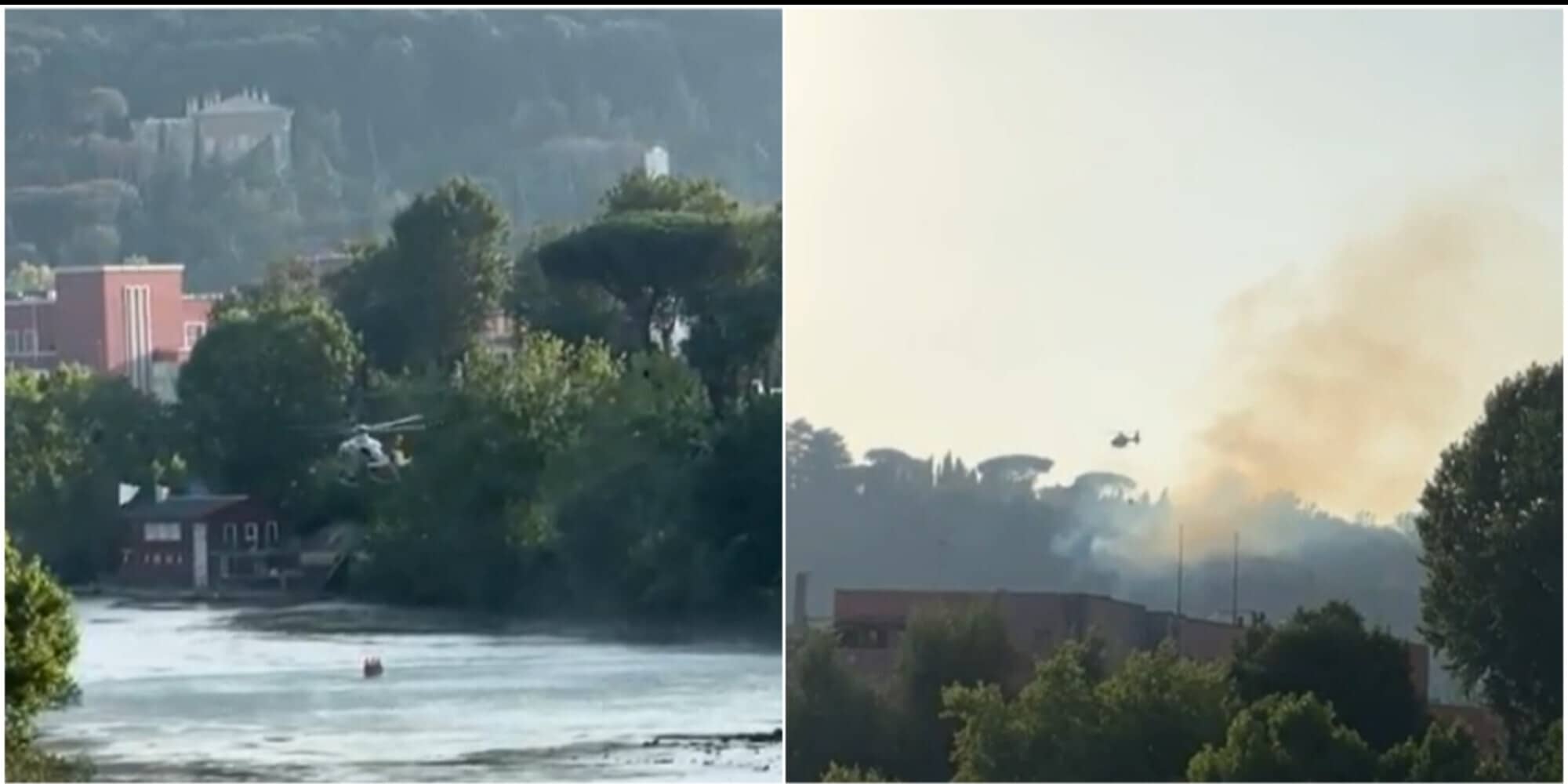 Paura per un incendio nella riserva naturale di Monte Mario, elicottero in azione