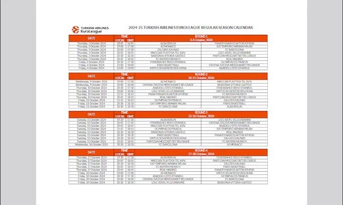Eurolega, svelato il calendario 2024-25