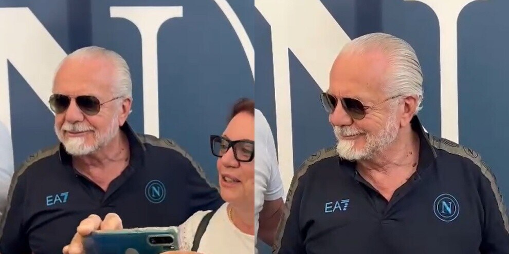 De Laurentiis, selfie e autografi con i tifosi del Napoli