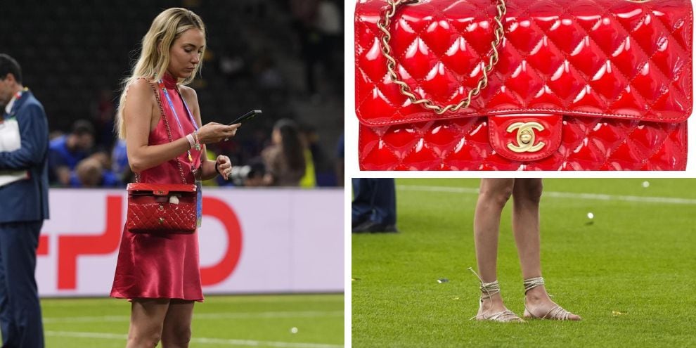 Alice Campello in campo con Morata tutta in rosso: quanto costano borsa, abito e scarpe