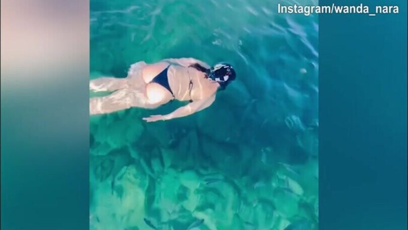 Wanda Nara, bagno nell'acqua cristallina di Rio De Janeiro