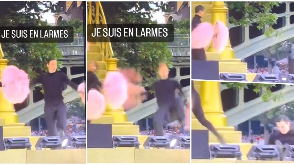 Diluvio su Parigi, il ballerino di Lady Gaga scivola: le immagini sono virali