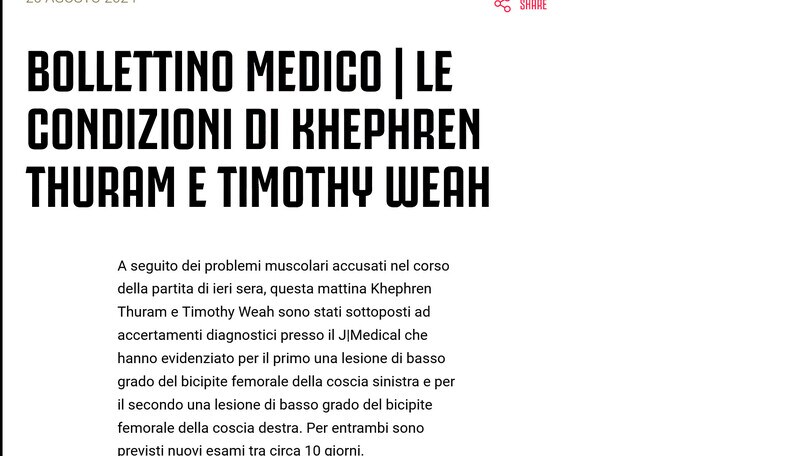 Juve: Thuram e Weah saltano Verona, a rischio la Roma