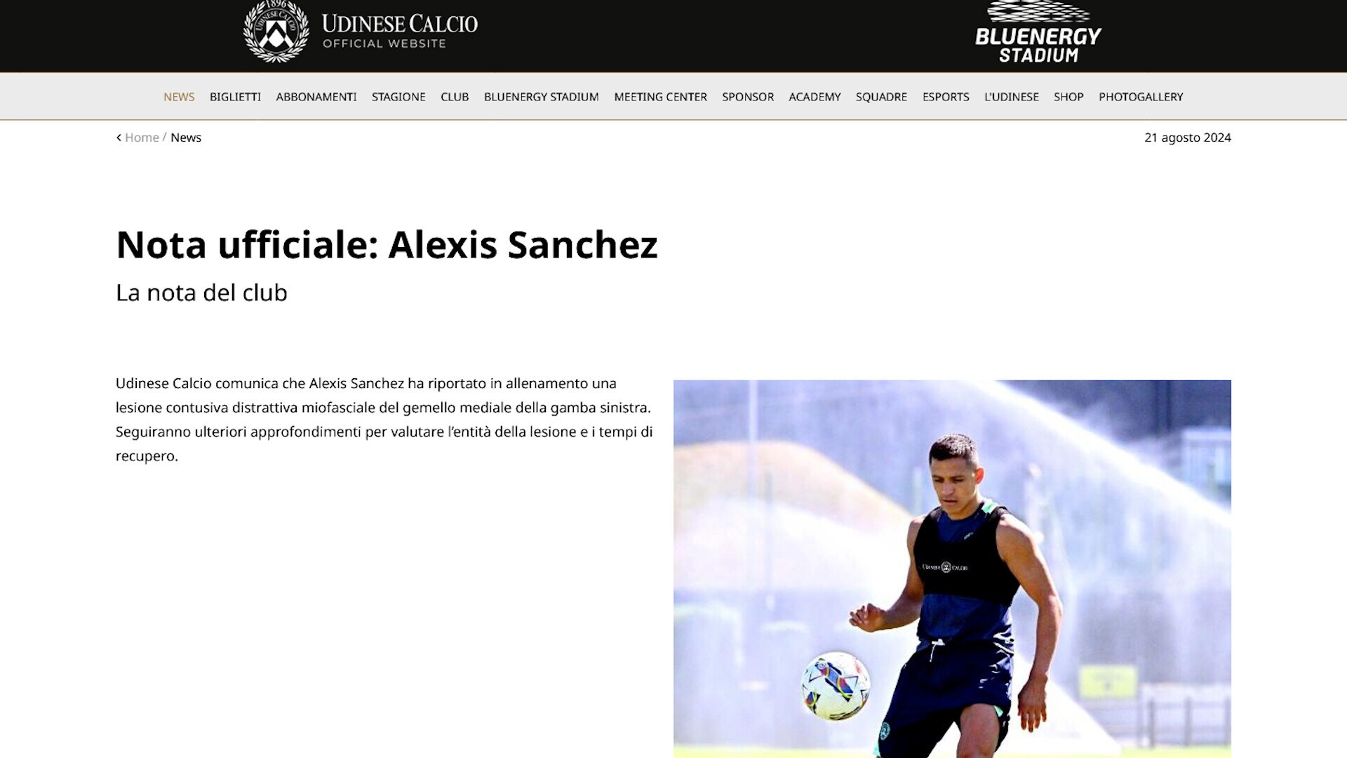 Udinese, stop per Sanchez: rischia di tornare dopo la sosta