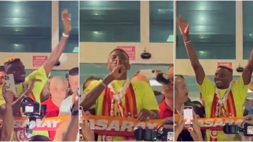 Osimhen al Galatasaray: lo show con i tifosi al suo arrivo in aeroporto