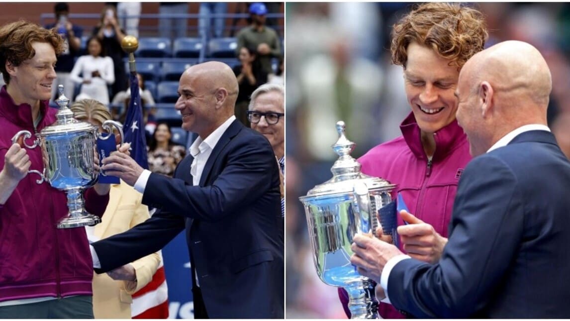 Sinner che emozione: a consegnargli il premio è Agassi