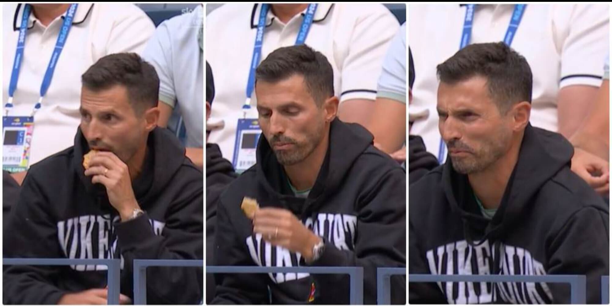 Vagnozzi mangia un biscotto in tribuna mentre guarda Sinner, la reazione è virale