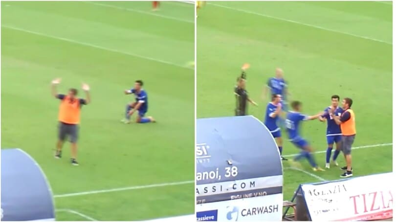 Pontassieve-Subbiano, l'allenatore entra in campo e stende l'avversario
