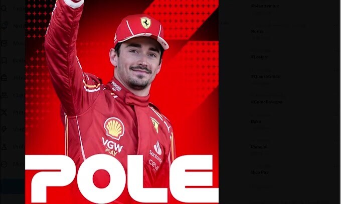 F1, Gp Azerbaijan: Leclerc in pole, Sainz 3°
