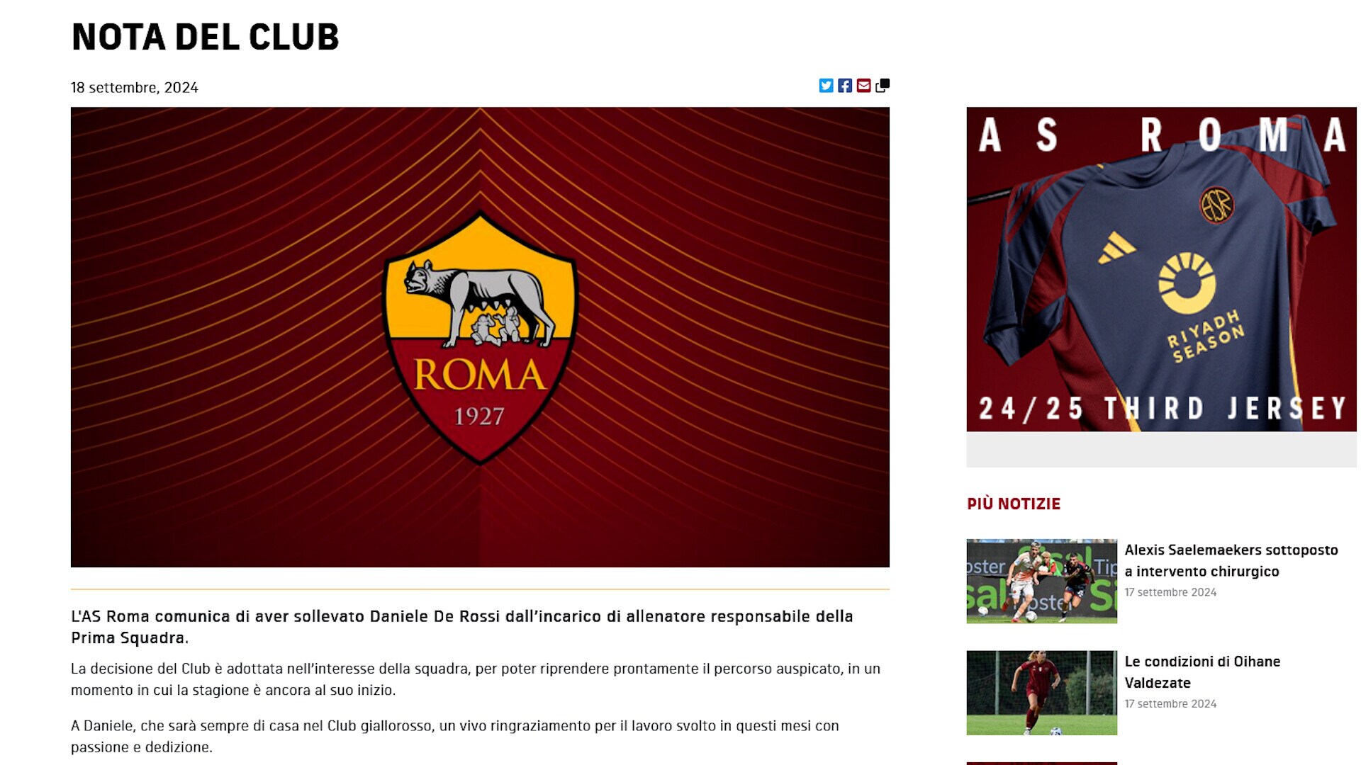 Clamoroso: la Roma esonera De Rossi