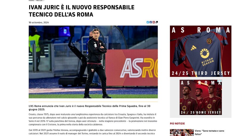 Roma, ufficiale: il nuovo tecnico è Ivan Juric