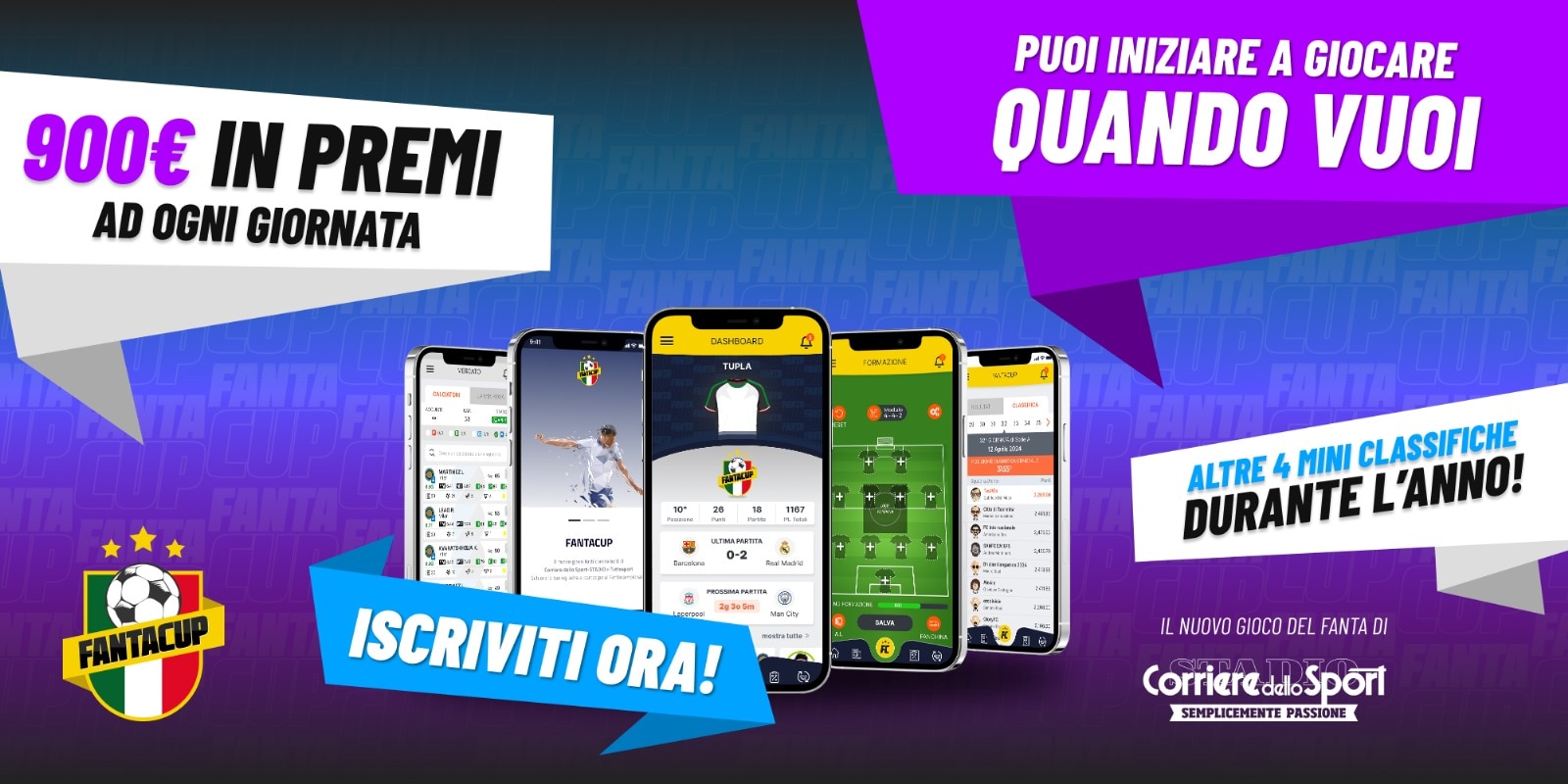 FANTACUP: puoi iscriverti sempre, giocare e vincere tutto l'anno