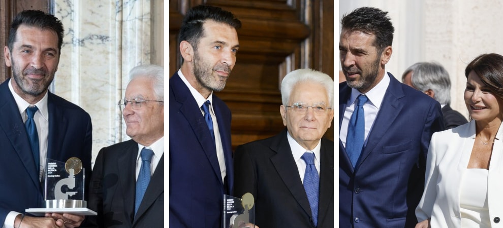 Buffon premiato al Quirinale: insieme a lui la moglie Ilaria D'Amico. Le foto dell'evento
