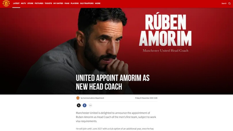 Ufficiale, Manchester United: Amorim è il nuovo allenatore