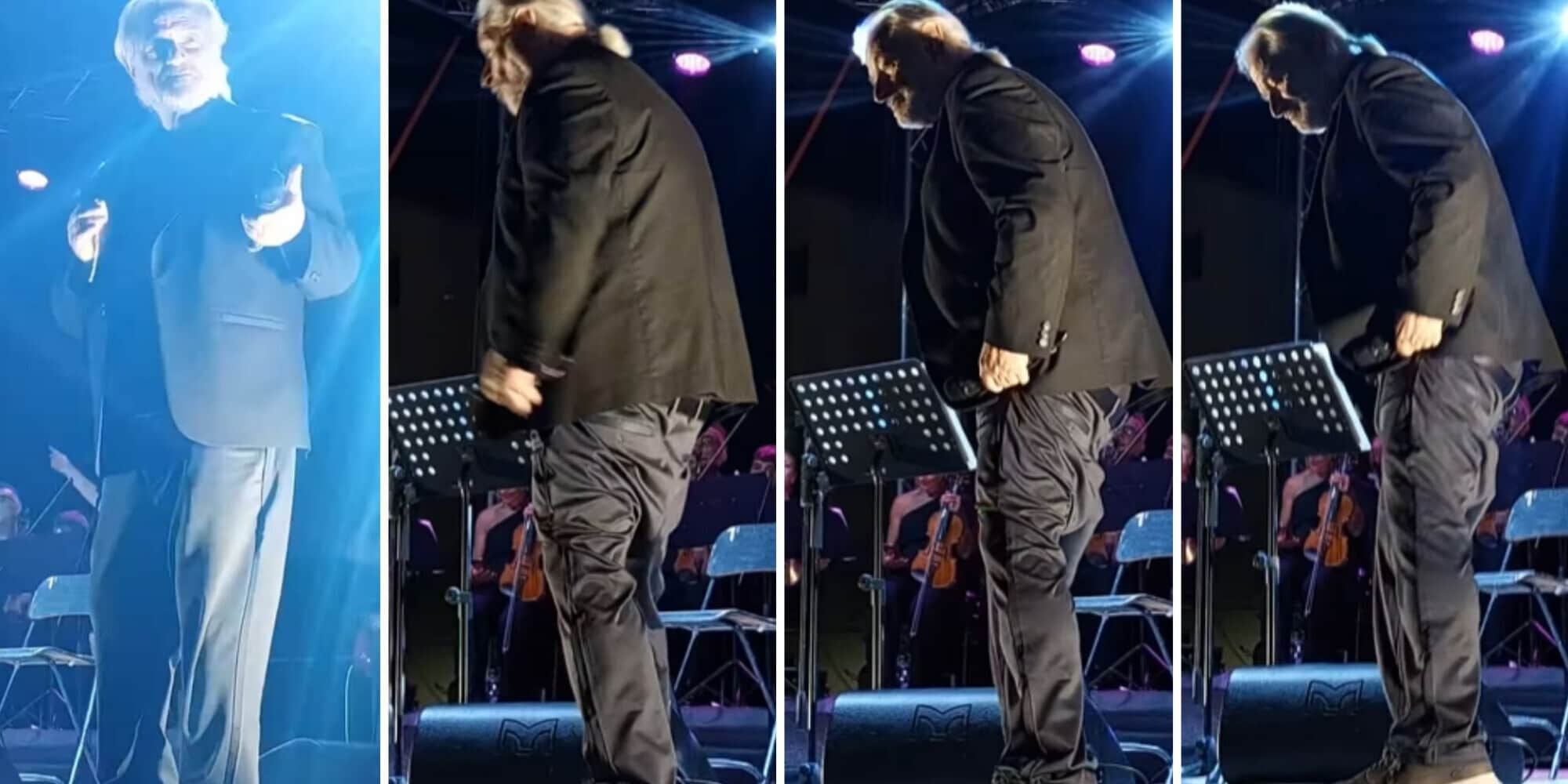 Amedeo Minghi, imbarazzo durante il concerto: canta e gli cadono i pantaloni