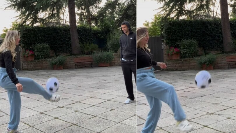 Zaccagni palleggia con la moglie Chiara Nasti, poi l'imprevisto