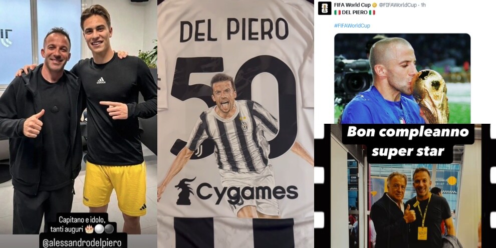 Del Piero fa 50 anni: dalla Juve alla Formula 1, tutti gli auguri social