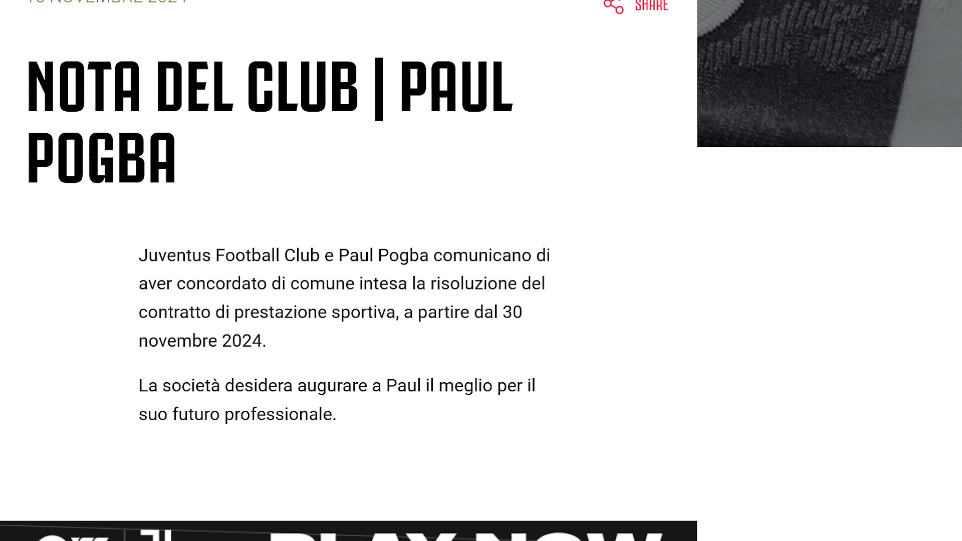 Ufficiale, Juve-Pogba: è addio al 30 novembre 2024