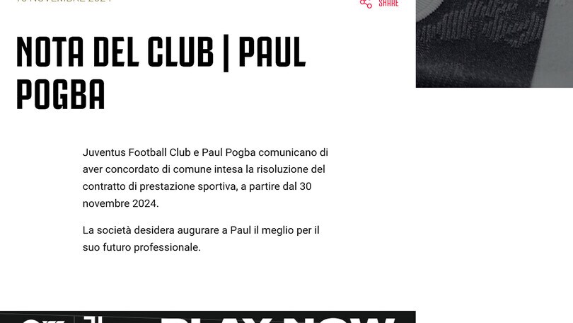 Ufficiale, Juve-Pogba: è addio al 30 novembre 2024
