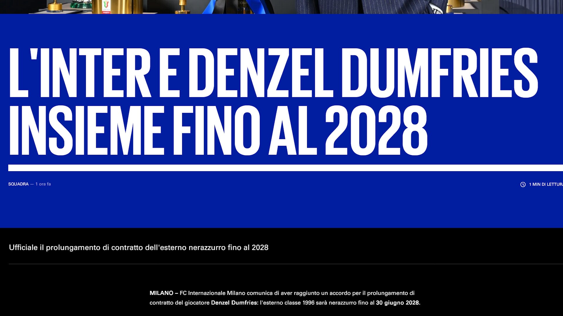 Inter, ufficiale il rinnovo di Dumfries fino al 2028