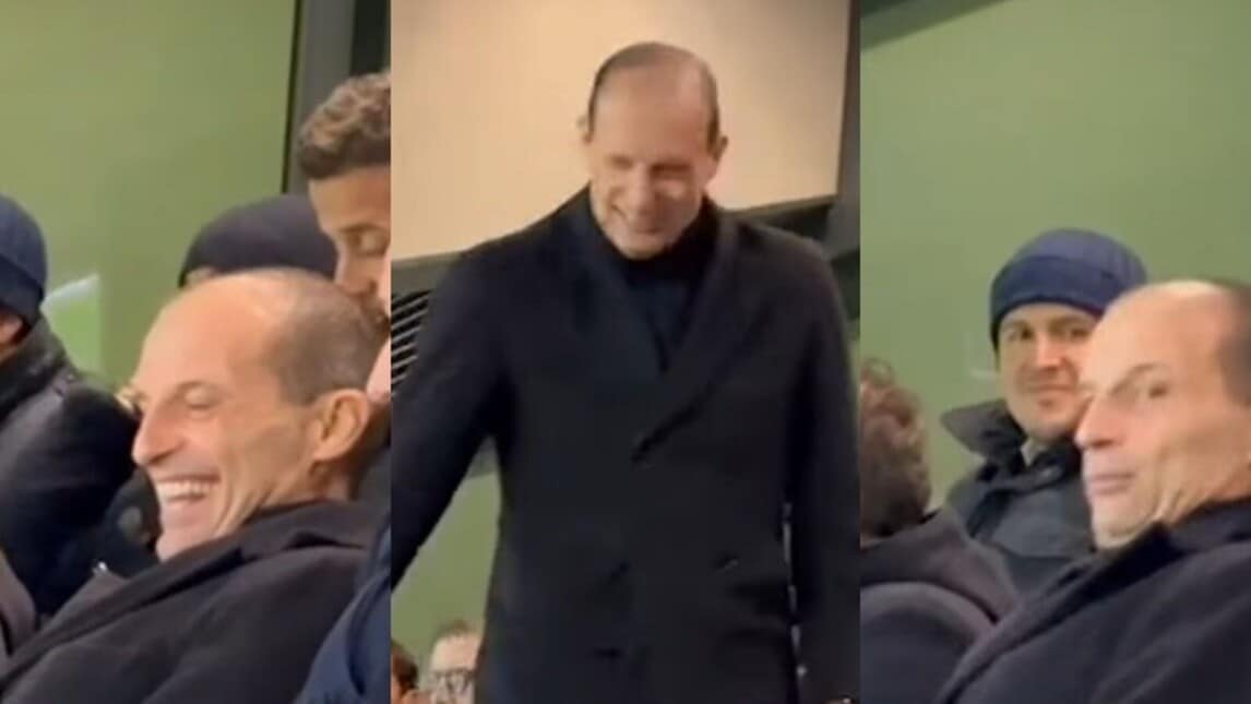 Allegri show in tribuna per Tottenham-Roma: risate con Corradi e Cherubini