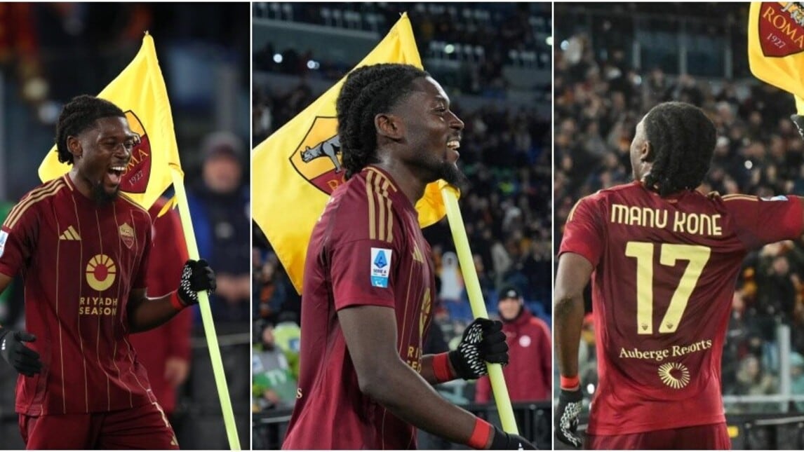 Roma, Kone scatenato dopo il gol al Lecce: show con la bandierina e giallo