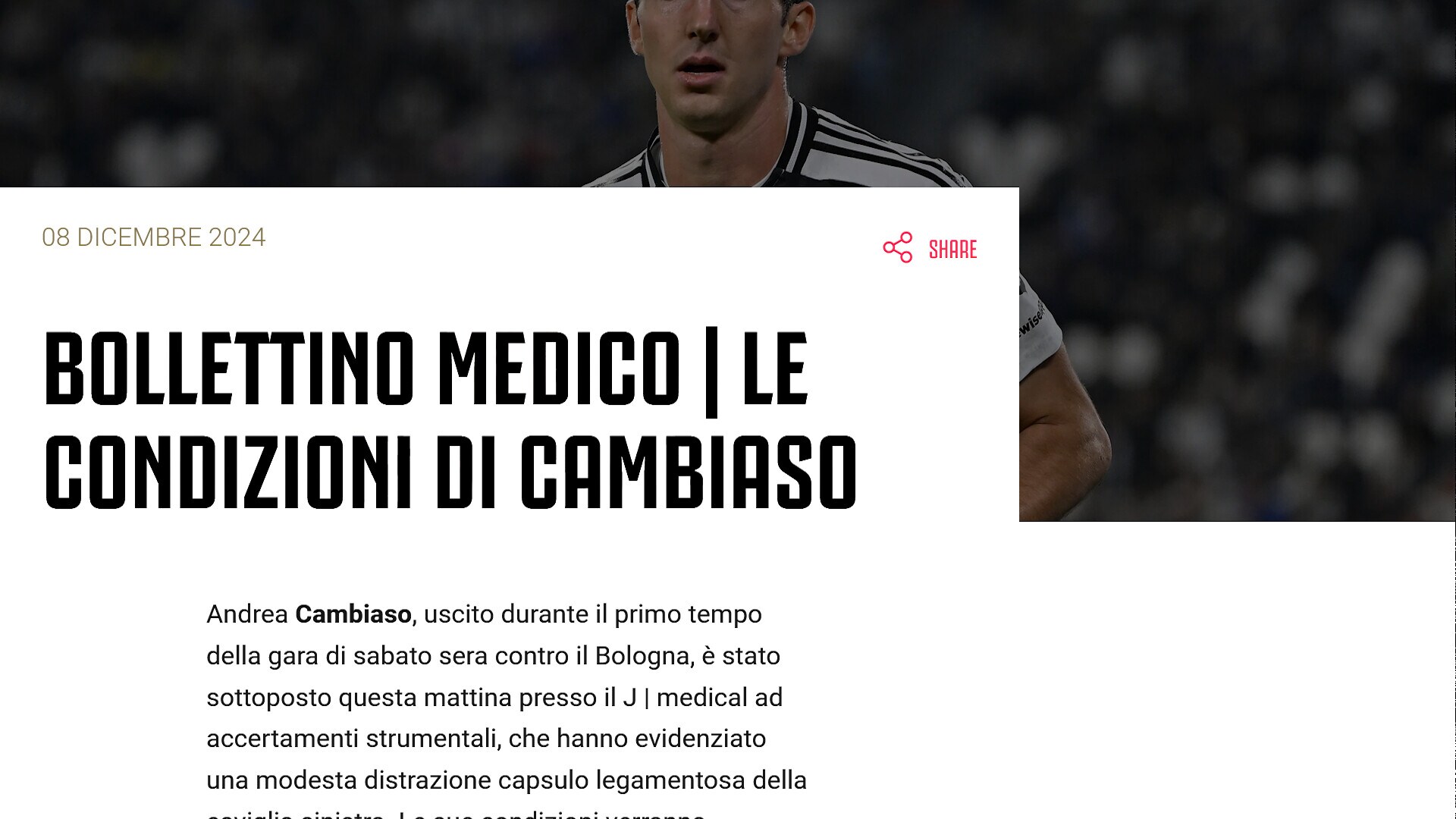 Juve: modesta distrazione per Cambiaso, in dubbio per il City