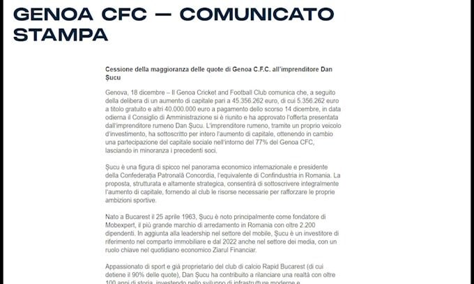 Dan Sucu è il nuovo proprietario del Genoa