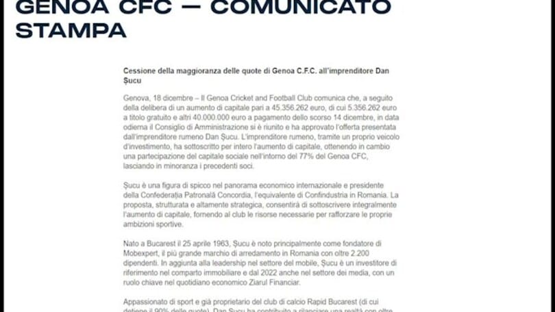 Dan Sucu è il nuovo proprietario del Genoa