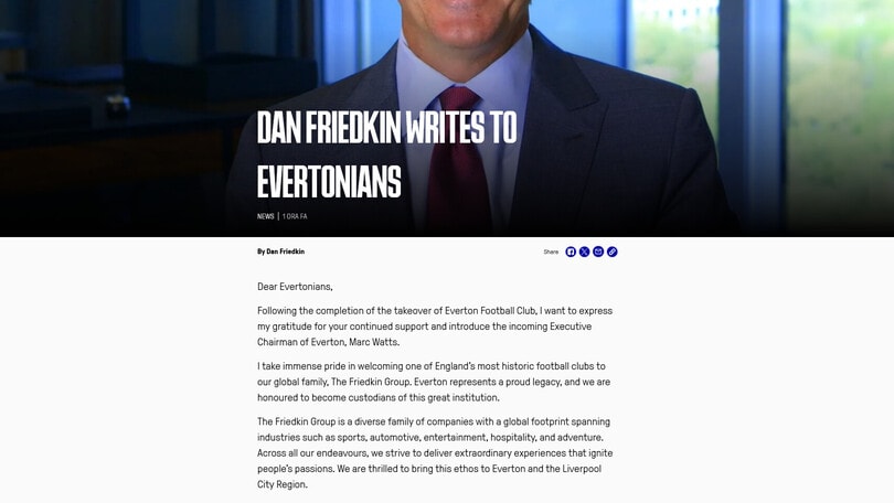 Ufficiale, l'Everton è dei Friedkin