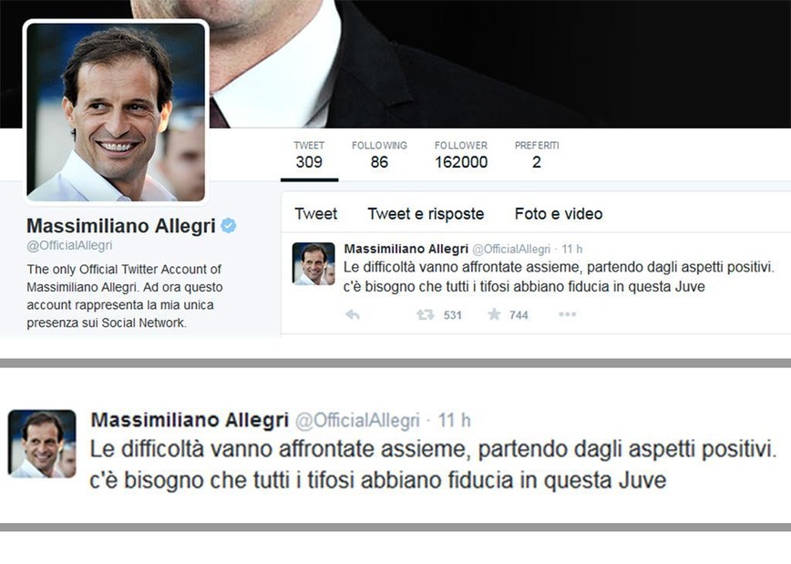 Allegri chiede la fiducia ai tifosi: «Aiutateci»