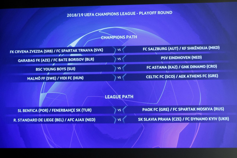 Champions League, sorteggiati gli accoppiamenti dei playoff 
