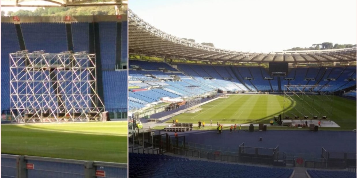 Roma, l'Olimpico si prepara per la finale: ecco i maxi schermi sul prato