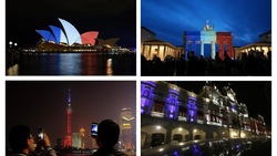 Attentati Parigi, sui monumenti di tutto il mondo i colori della Francia