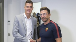 Roma, Schick a Trigoria: stretta di mano con Di Francesco