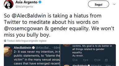 Caso Weinstein, Alec Baldwin litiga con Asia argento su Twitter
