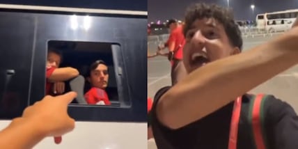 Tifoso del Marocco spietato indica ai calciatori della Spagna la via dell'aeroporto