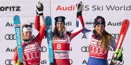 Sci, Goggia terza nel Super G di St. Moritz alle spalle di Huetter e Gut