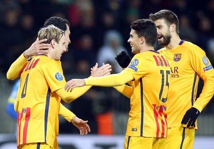 Bate Borisov-Barcellona 0-2: i blaugrana in vetta, doppietta Rakitic