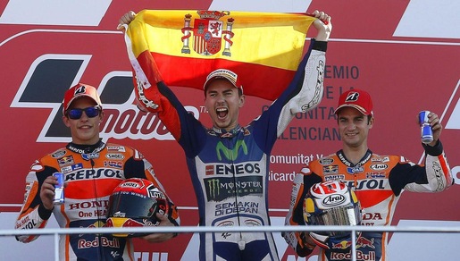 Jorge Lorenzo campione, la festa sul podio a Valencia