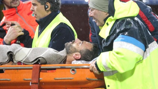 Bologna-Roma, Maietta cade in area: fuori in barella