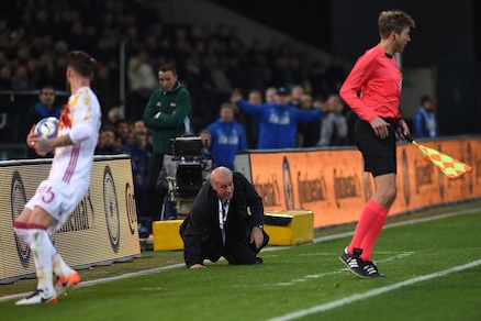 Italia-Spagna, il guardalinee frana su Del Bosque che cade a terra!