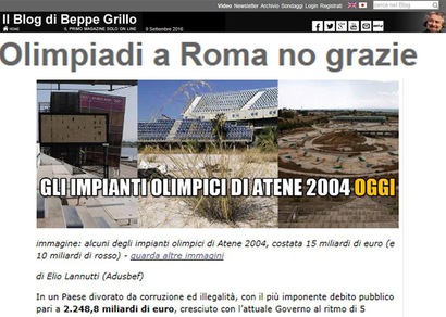Olimpiadi, blog Grillo: «No grazie»