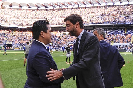 Inter-Juventus, stretta di mano Thohir-Agnelli a San Siro