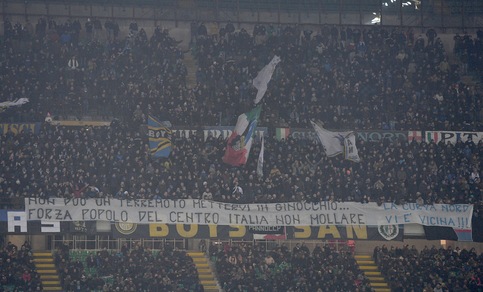 Inter-Pescara, l'abbraccio di San Siro ai terremotati del Centro Italia