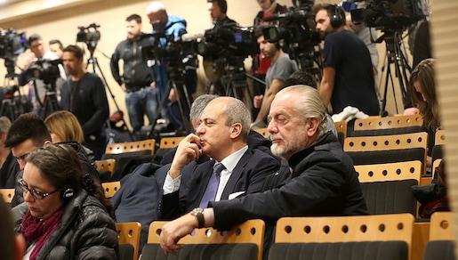 Napoli, De Laurentiis, Insigne e Sorrentino in sala stampa al Bernabeu